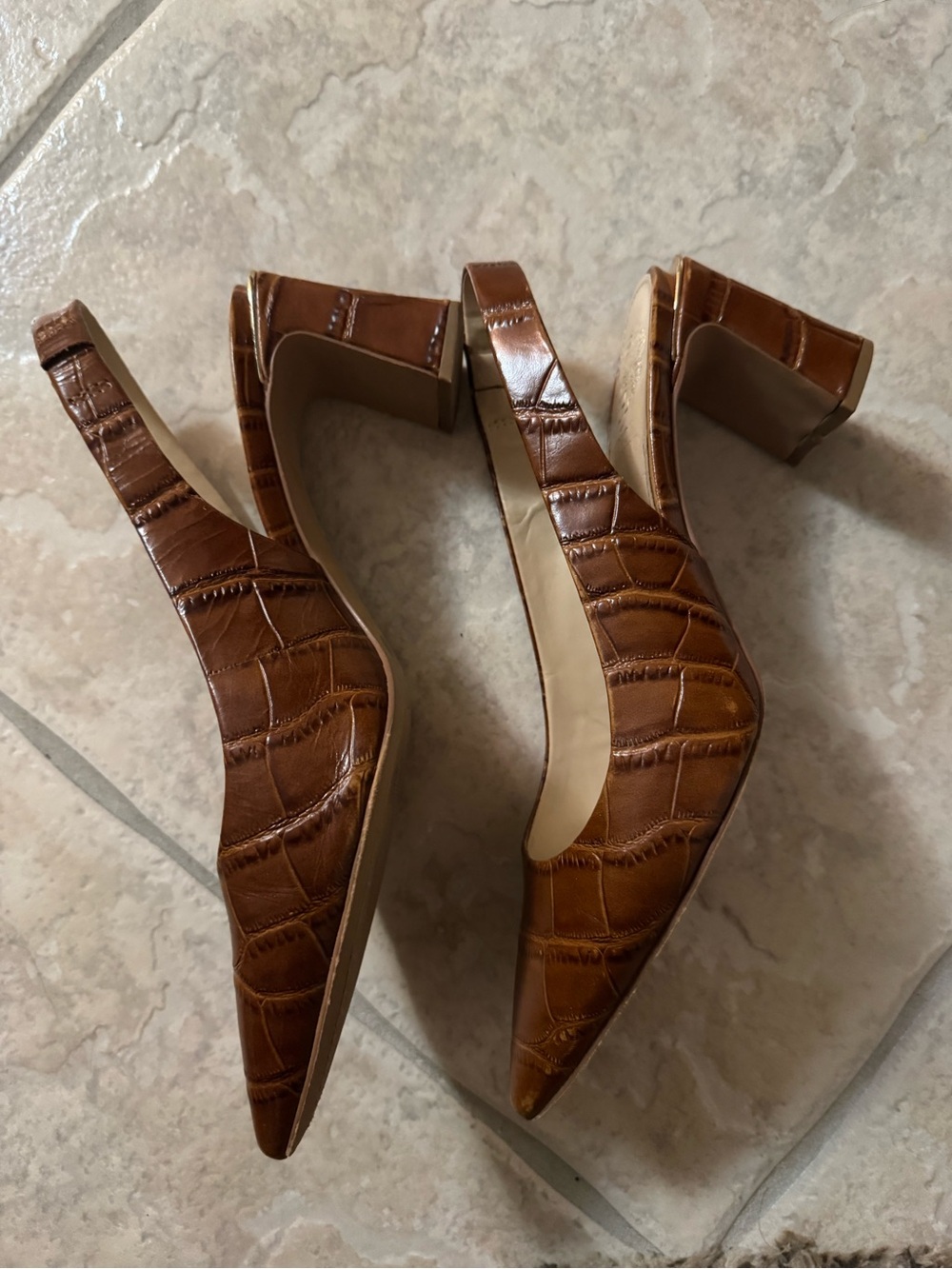 Vince Camuto Brown Croc-Embossed Slingback Mules